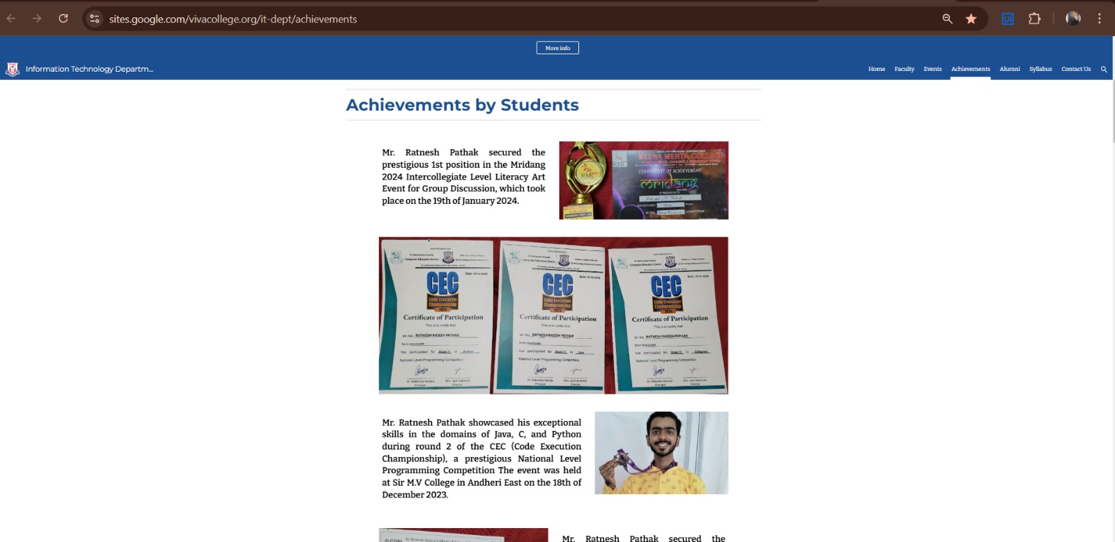 Viva College Achievements